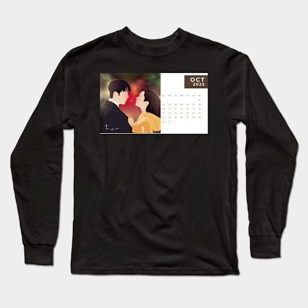 Calendar 2022 October with Korean Dramas Long Sleeve T-Shirt by ayshatazin